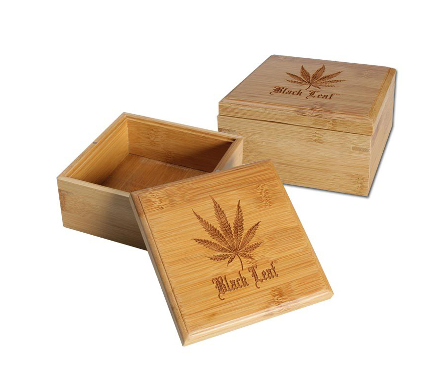 Black Leaf Bamboo Stash Storage Box