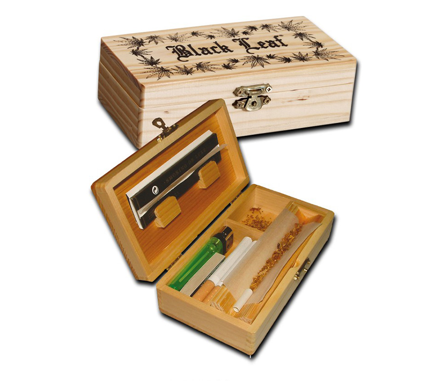 Black Leaf Stash Box Medium Hout