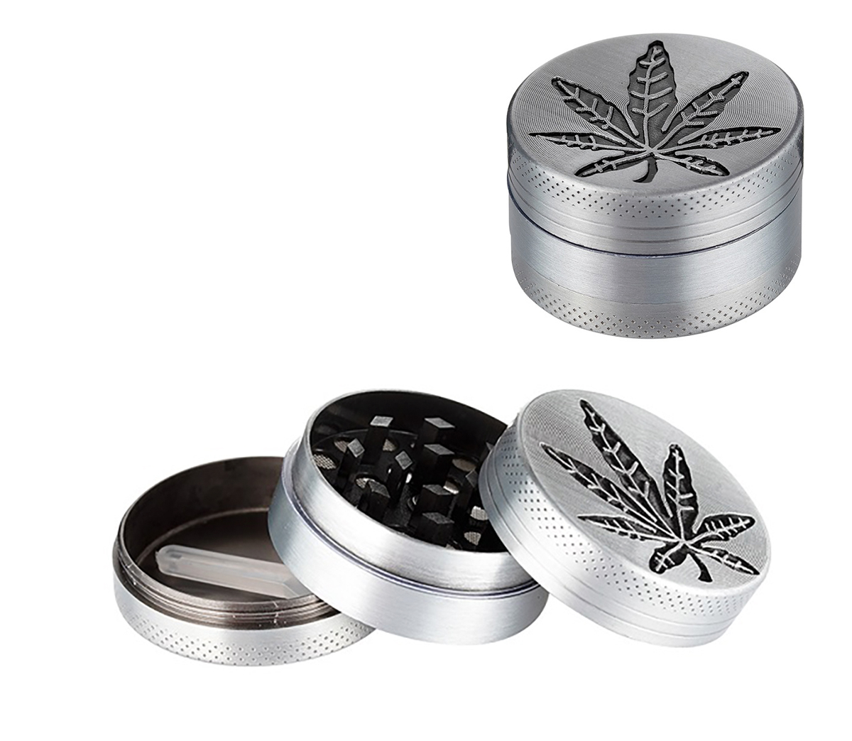 Dreamliner Grinder Leaf 40mm 3-parts Silver