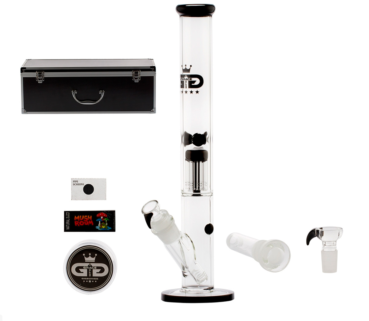 Grace Glass Straight Black Percolator Bong in Box - Waterpijp-bong.nl