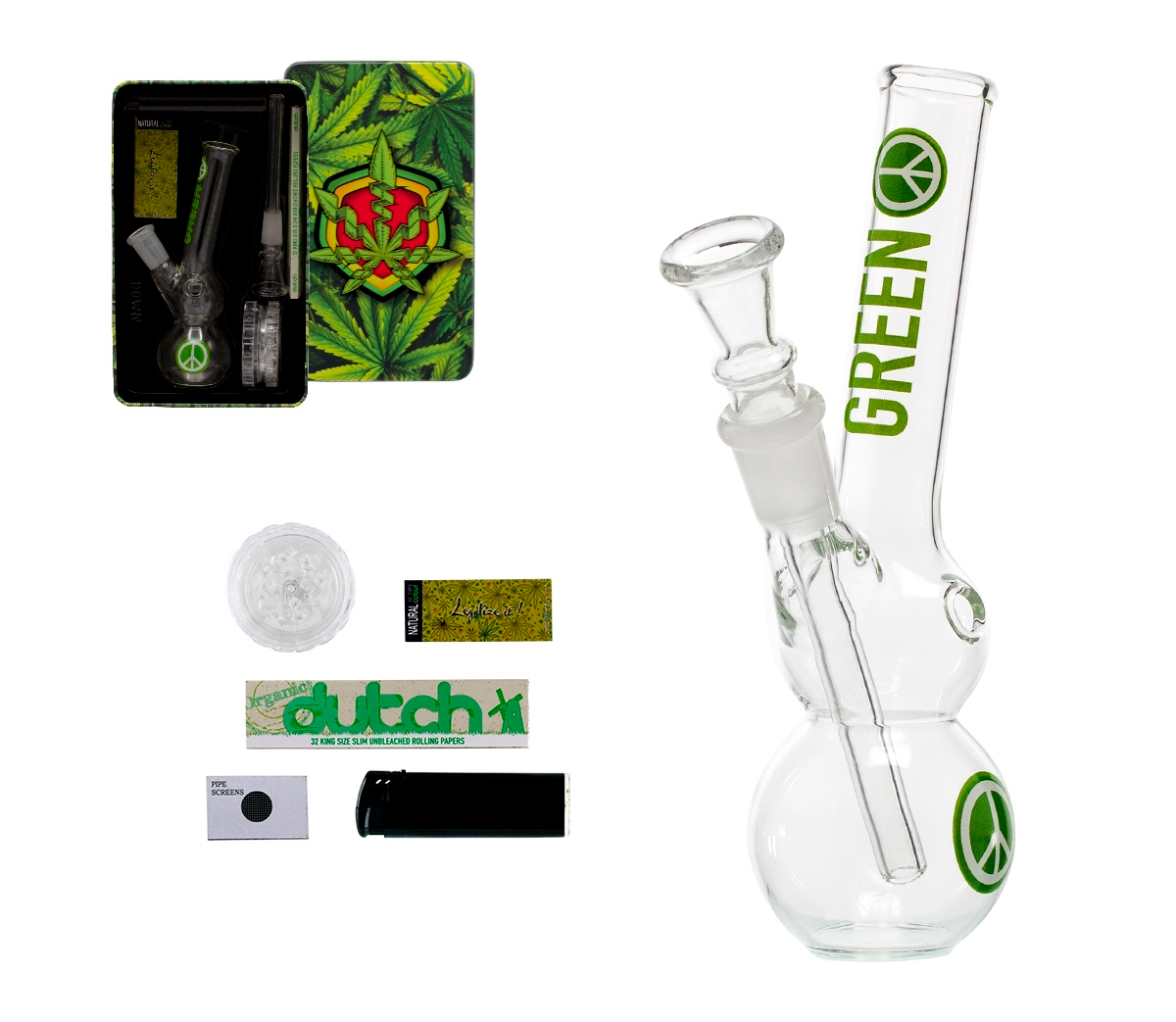 Greeline Peace Bong Giftset  - 6 delige Cadeaubox - Waterpijp-bong.nl