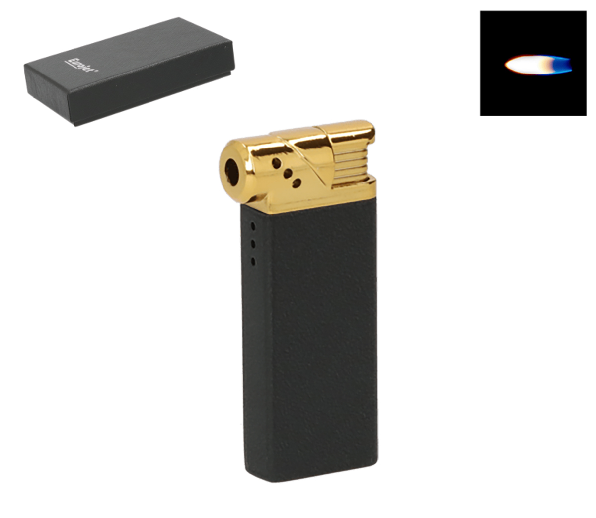Piezo Black Gold Pipe Lighter in Box