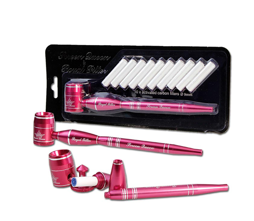 Screen Queen pijp met Royal Filter adapter - Roze rood - Waterpijp-bong.nl