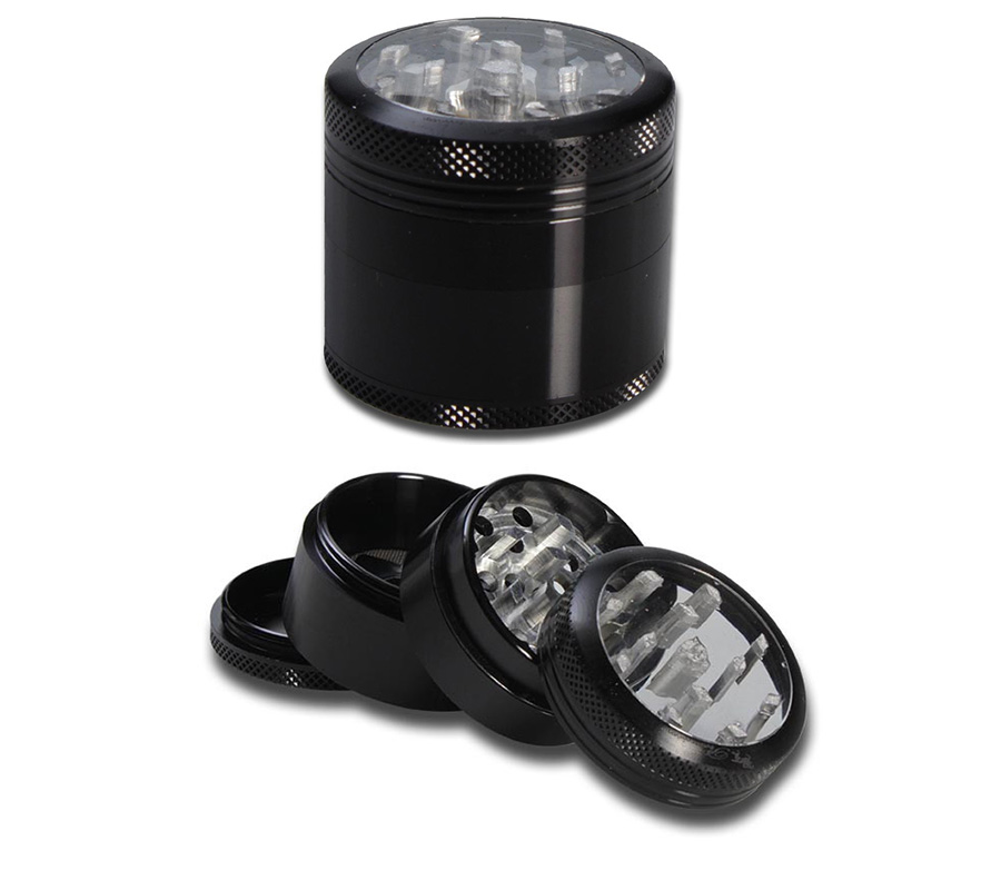 Sharpstone Alu. Grinder 4-part Black incl Velvet Bag - Waterpijp-bong.nl