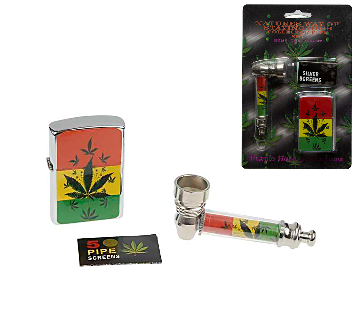 Smokers Giftset Blister Rasta Leaf - Waterpijp-bong.nl