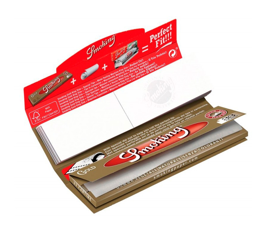 Smoking Gold 2-in-1 King Size Slim vloei + tip - Waterpijp-bong.nl