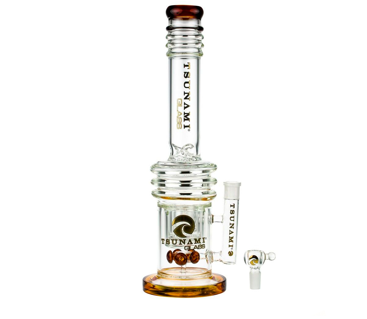 Tsunami Button Spore Double Honeycomb Bong Amber - Waterpijp-bong.nl