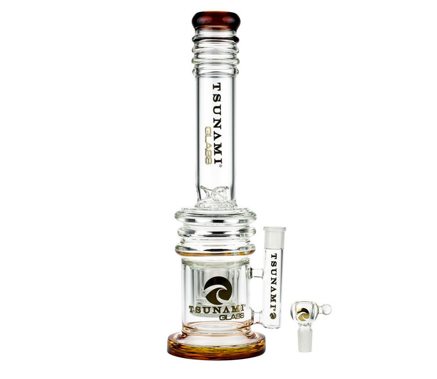 Tsunami Glass Straight Ice Bong met Triple HoneyComb Heart Perc Amber - Waterpijp-bong.nl