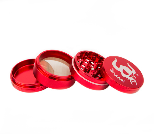 Grinder Aluminium Sinner 4 parts rood - www.waterpijp-bong.nl