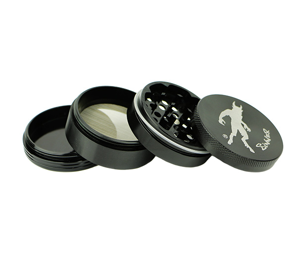 Grinder Aluminium Sinner 4 parts zwart - www.waterpijp-bong.nl