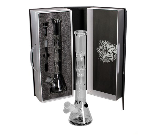 Black Leaf Boxed Multilevel Perc Bong