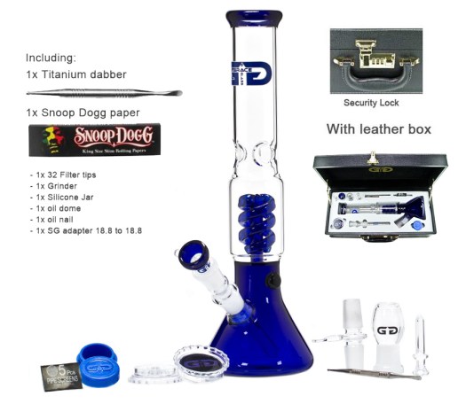 Blue Beaker GG Bong with Luxury leather Case