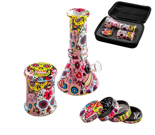 Mini Glass Bong 3-part set in Case - Pink