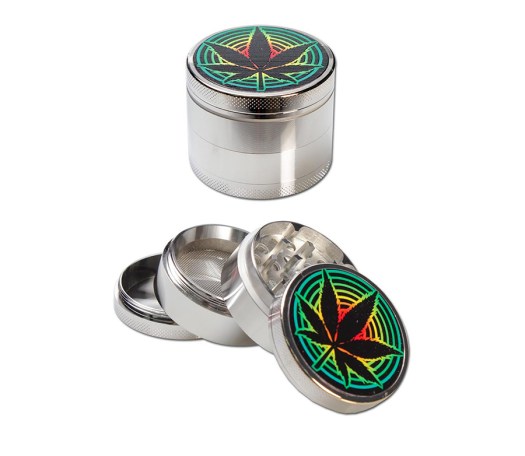 Rasta Leaf Zinc Grinder 4-part Silver - Waterpijp-bong.nl