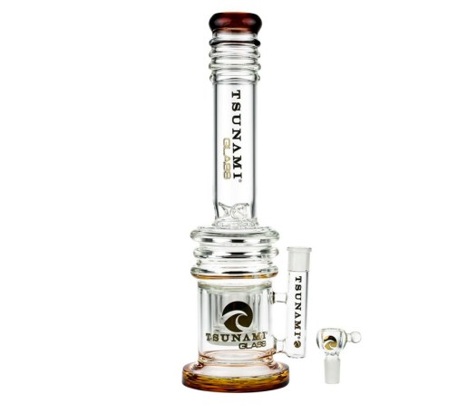 Tsunami Glass Straight Ice Bong met Triple HoneyComb Heart Perc Amber - Waterpijp-bong.nl