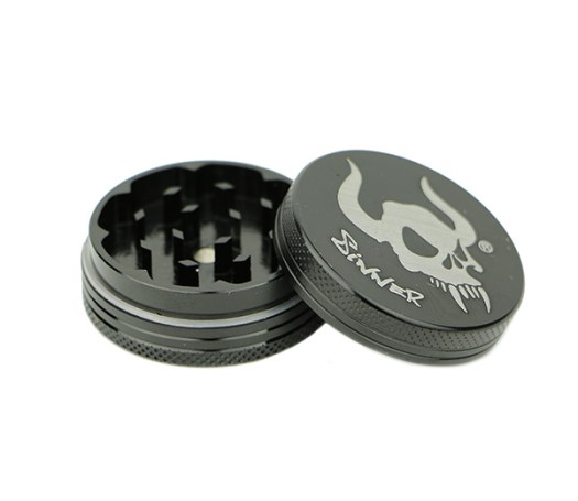 Grinder Aluminium Sinner 2 parts zwart - www.waterpijp-bong.nl